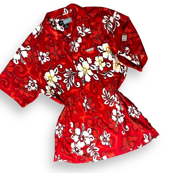 Red Floral Hawaiian Vintage Button Down Shirt - Picture 2 of 12